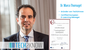 Foto von Dr. Thornagel mit der Urkunde zum "Certified European E-Learning Manager"